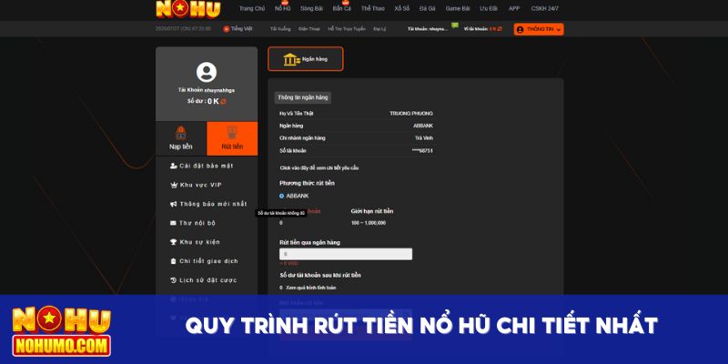 Quy trình rút tiền Nổ hũ chi tiết nhất